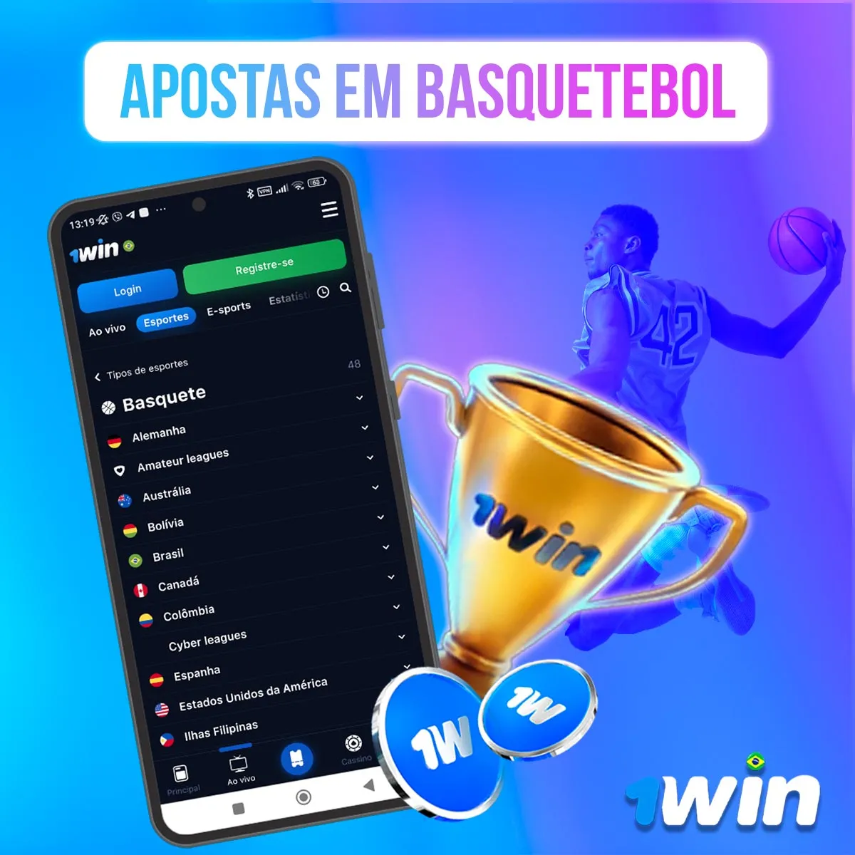 Composição com telas de mercados de basquetebol na 1win
