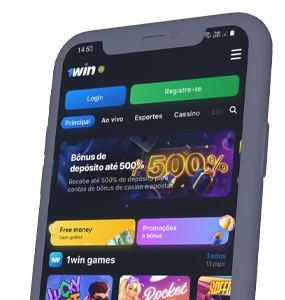 Celular exibindo a página inicial da 1win Celular exibindo a página inicial da 1win