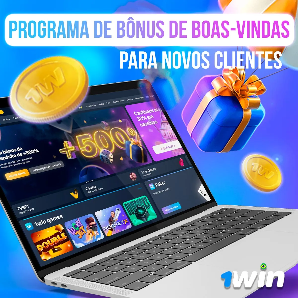 Ilustração histórica da área de promoções da 1win