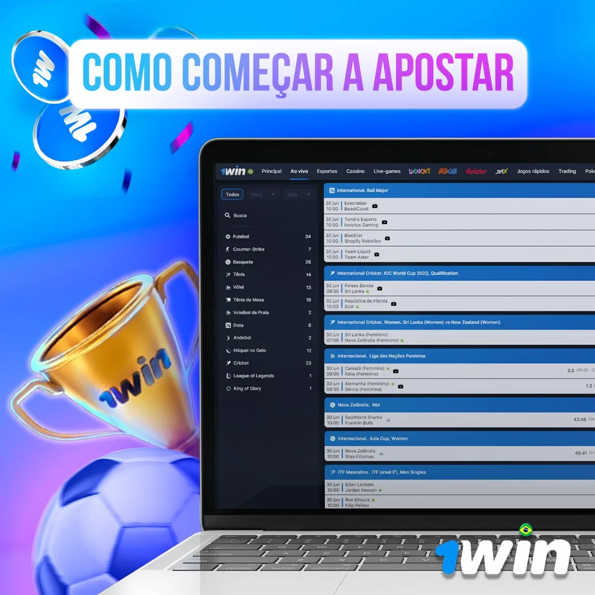Notebook com lista de eventos e mercados esportivos
