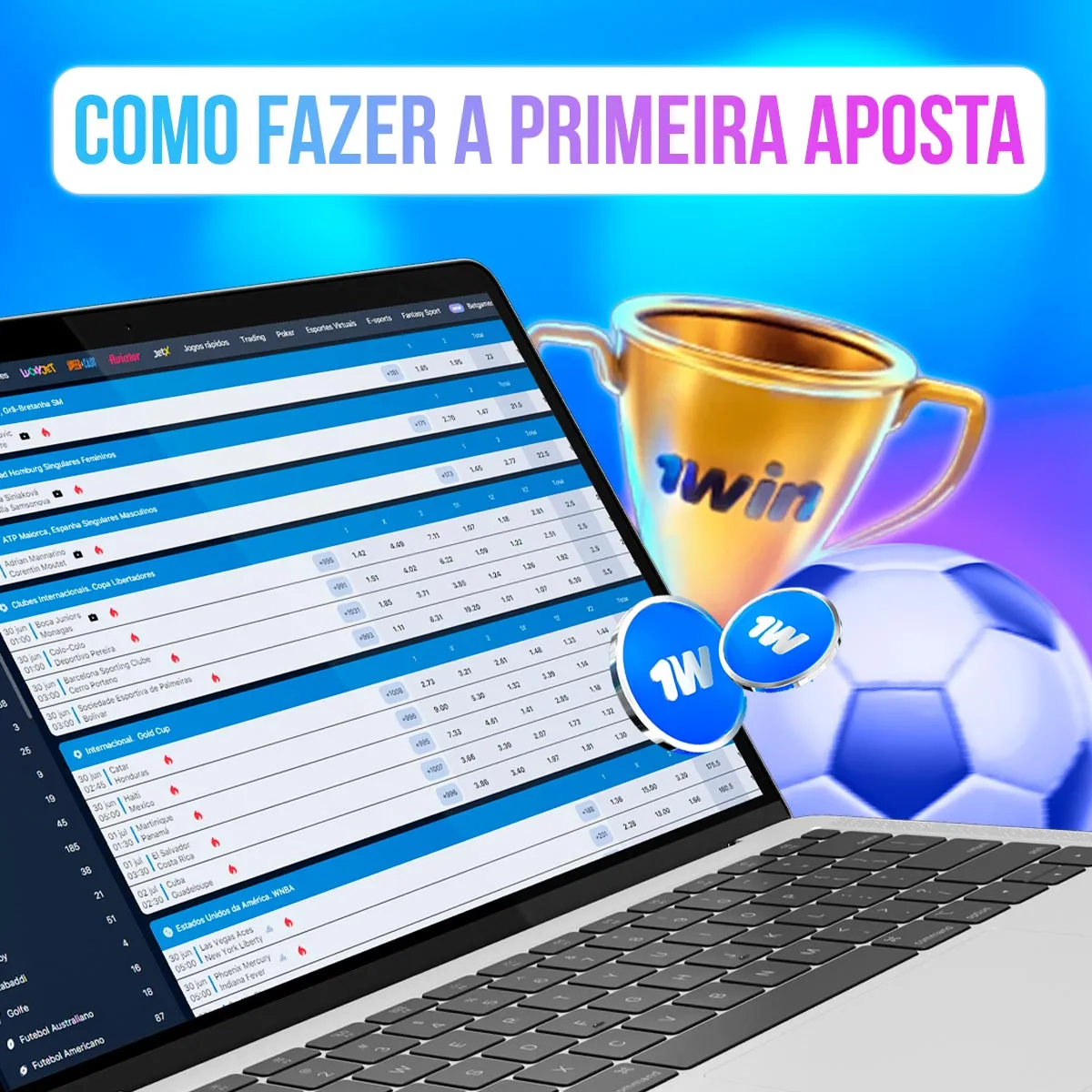Notebook com lista de eventos e mercados esportivos