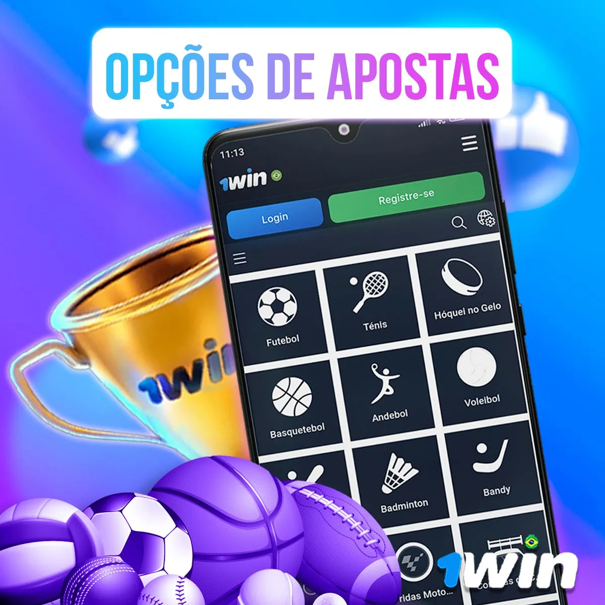 Celular com ícones de modalidades esportivas Celular com ícones de modalidades esportivas
