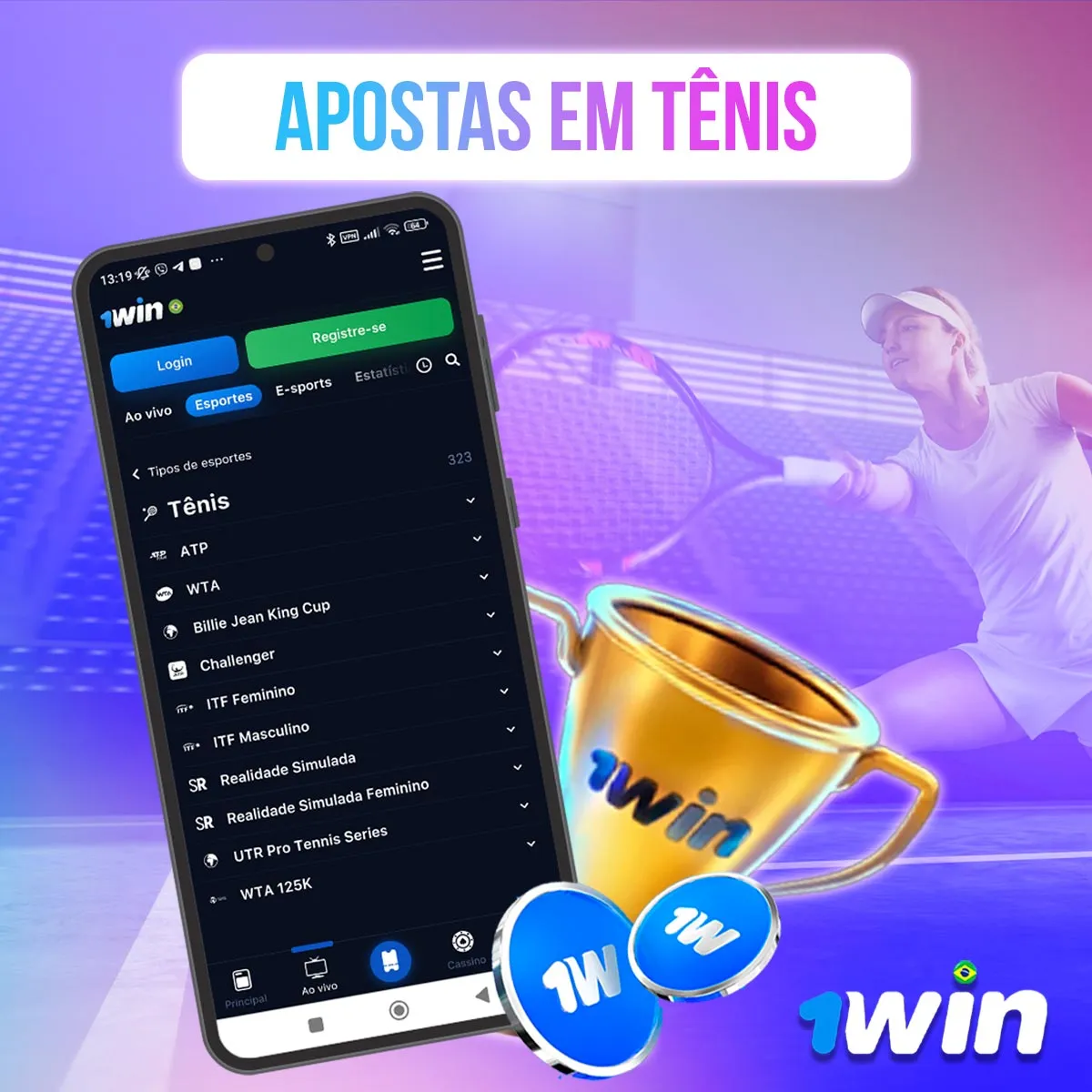 Composição com telas de mercados de tênis na 1win