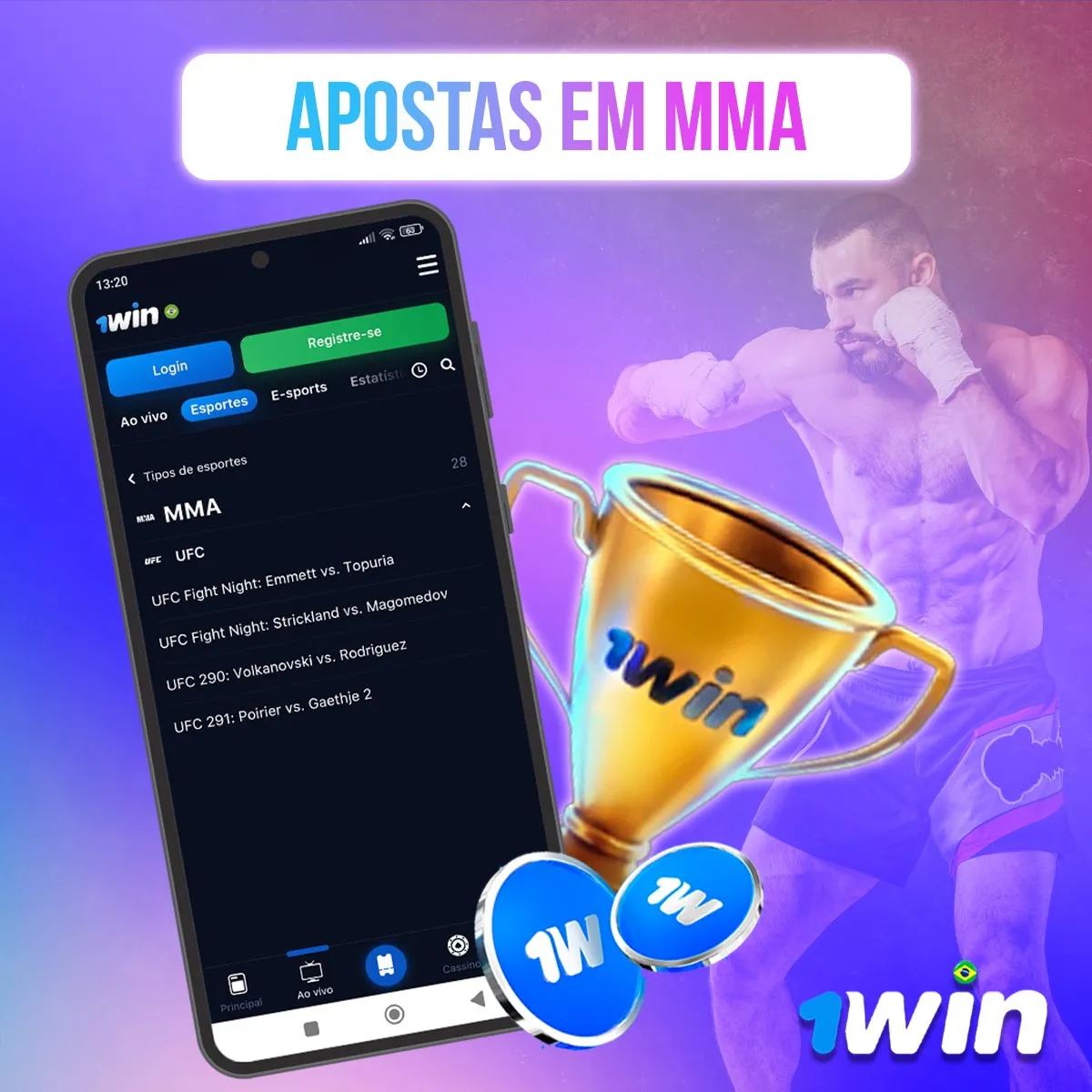 Composição com telas de mercados de MMA na 1win