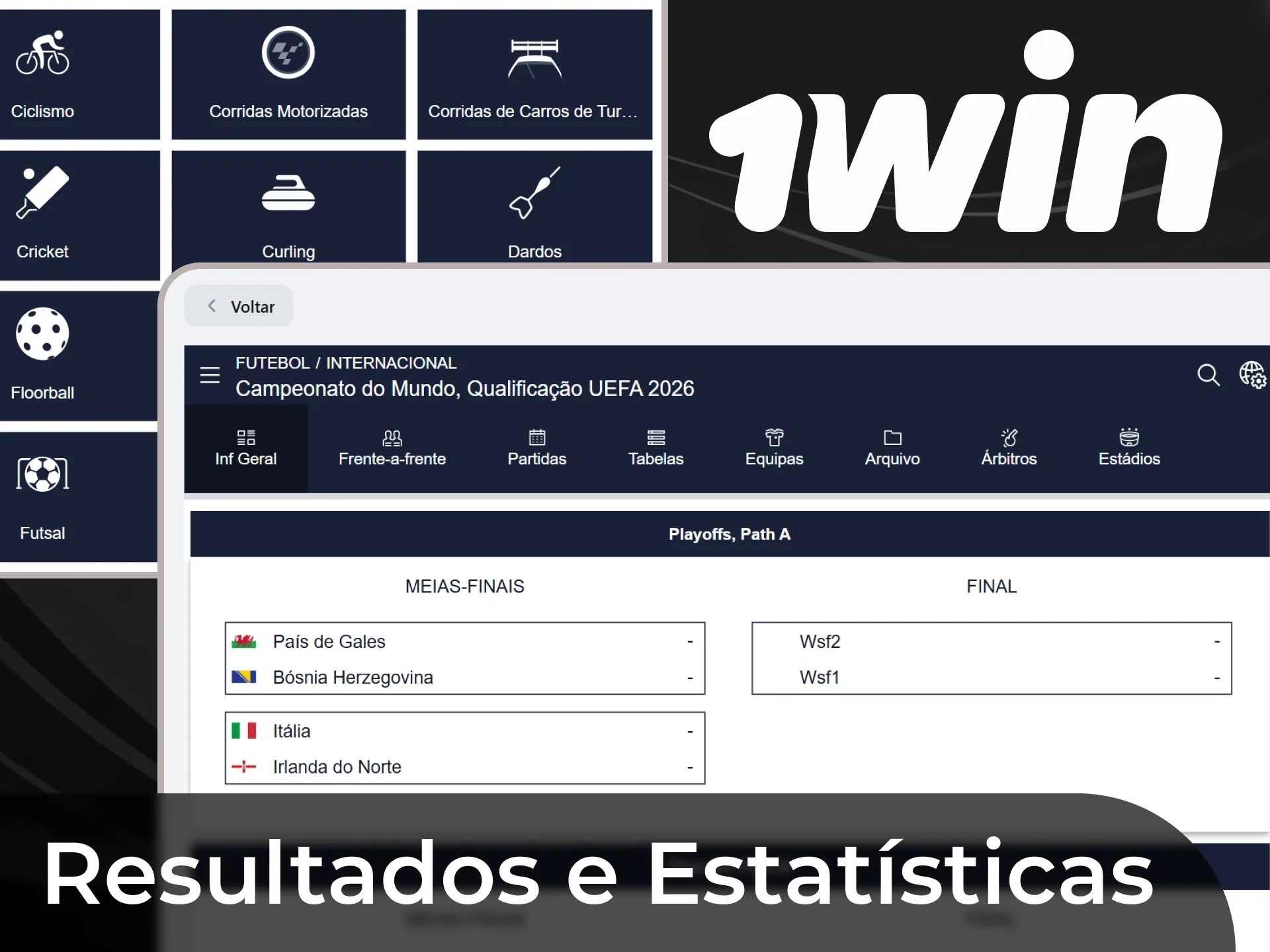 Filtros por esporte, país e competição na seção de resultados da 1win