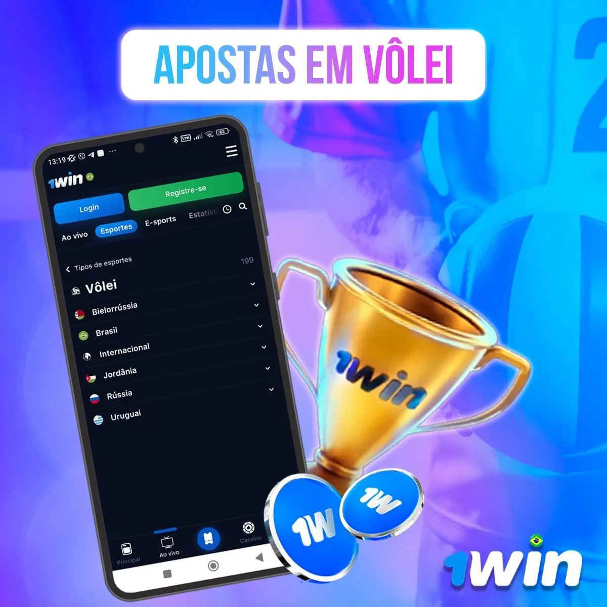 Composição com telas de mercados de vôlei na 1win