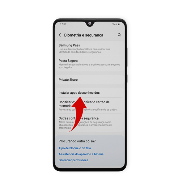Tela Android de permissões de instalação Tela Android de permissões de instalação