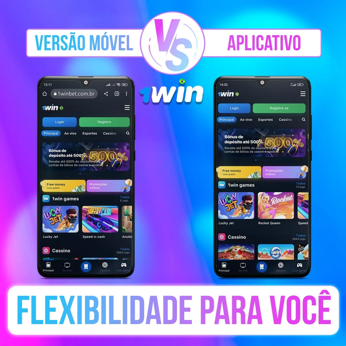 Comparação visual entre navegador móvel e aplicativo