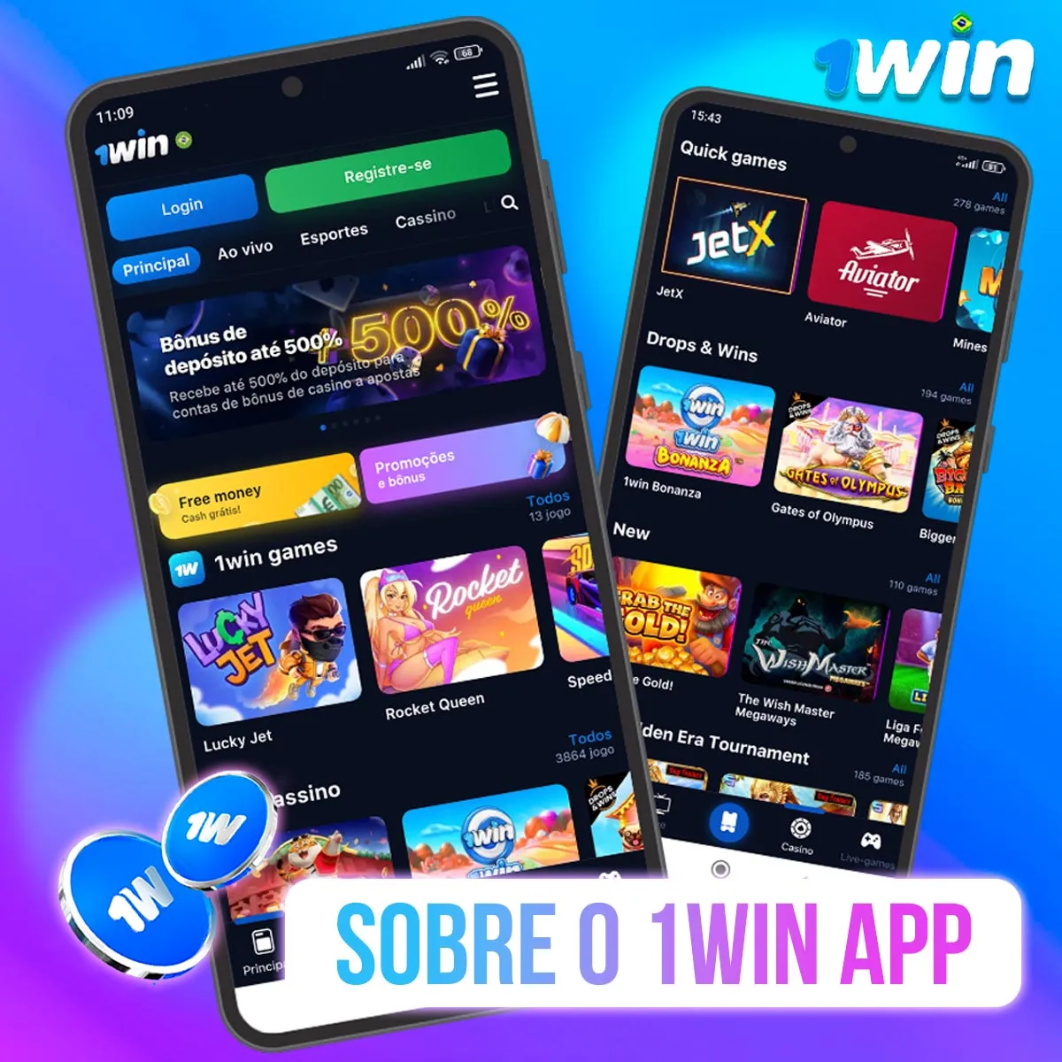 Celular exibindo a página inicial da 1win Celular exibindo a página inicial da 1win