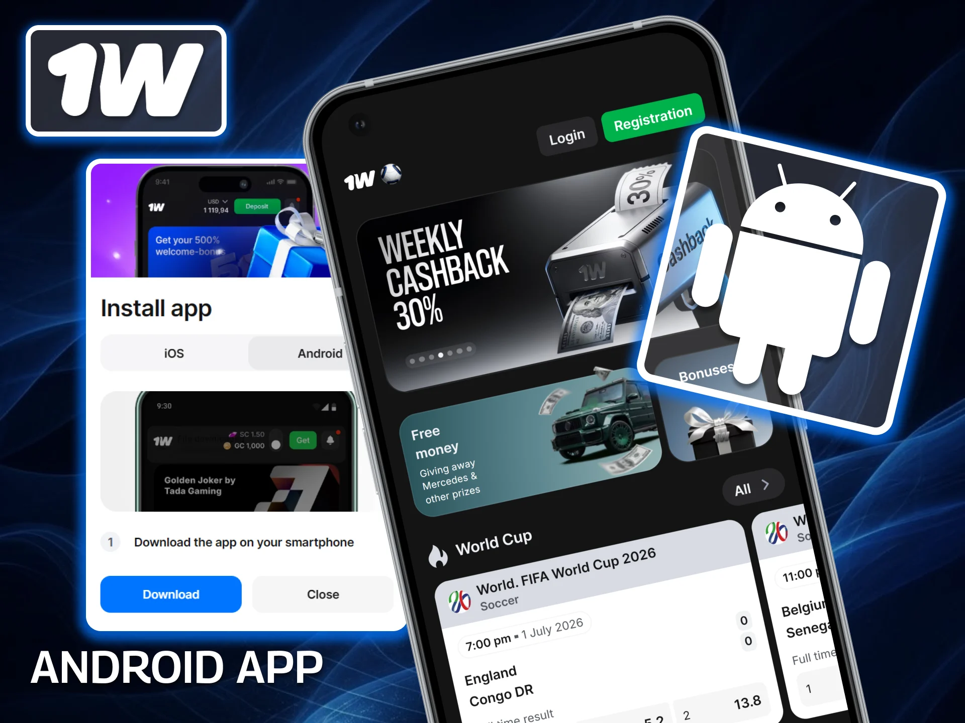 Composição da versão Android da 1win em celulares Composição da versão Android da 1win em celulares