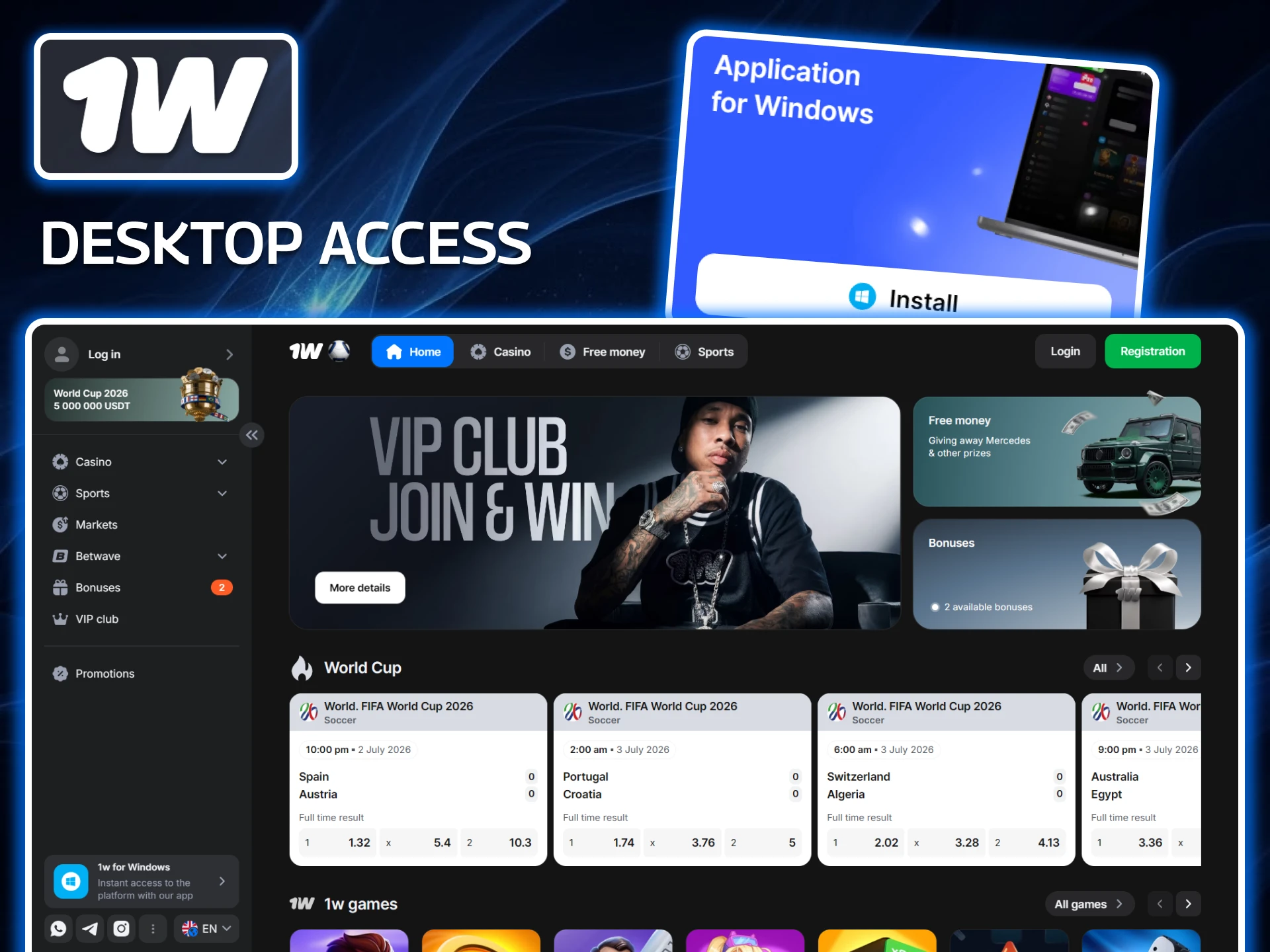 Interface desktop da 1win exibida em computador Interface desktop da 1win exibida em computador